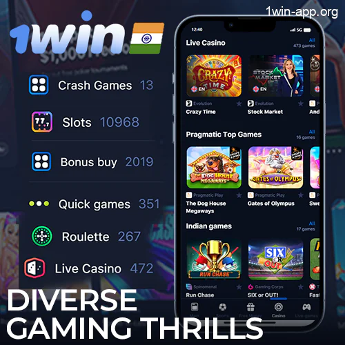 A variety of gaming thrills at Casino on the 1Win app