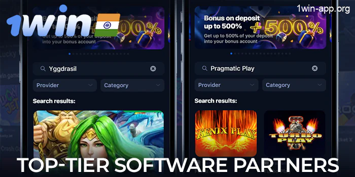 Top software partners on the 1Win app