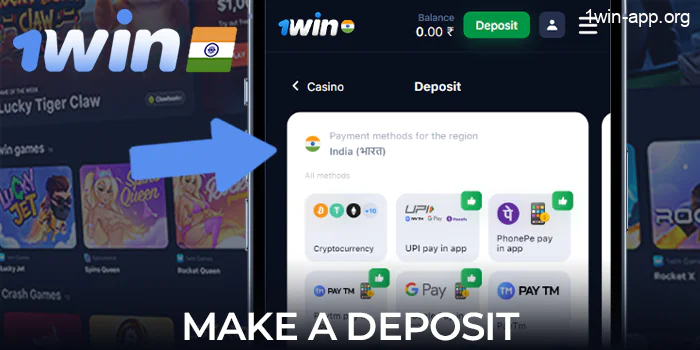 Make a deposit using the 1Win app