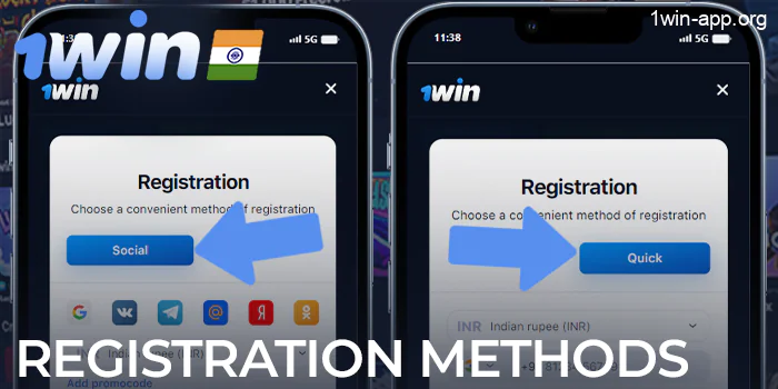 Registration methods on the 1Win application