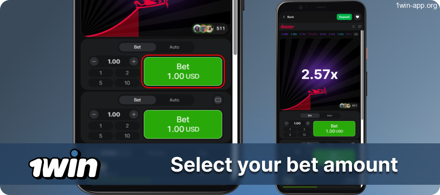Select Aviator Bet Size in the 1Win App