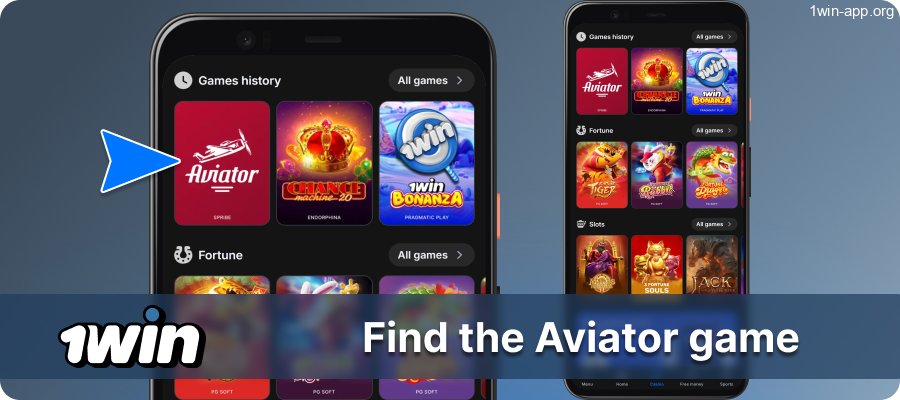 Find Aviator in the 1Win App