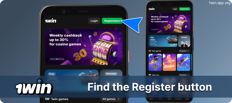 Click the "Register" Button in the 1Win App