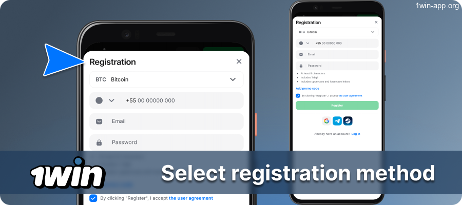 Select a Registration Option in the 1Win App