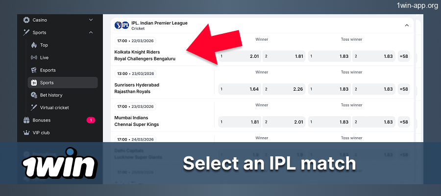 Bet on IPL opening matches at 1win