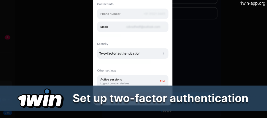 1win: Secure account with 2FA